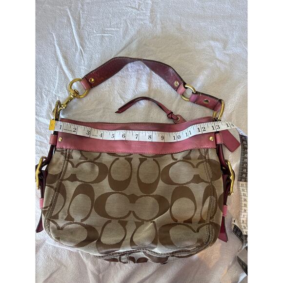 Coach Signature Canvas & Leather Shoulder Bag Brown Pink - Picture 6 of 9